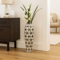 Decorative Vase - Ivory/Silver Ceramic Tribal Design, 28 in.