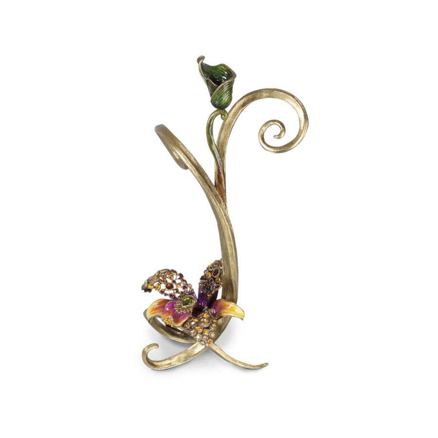 Jay Strongwater Mirabelle Orchid Candlestick Holder, Flora Leaf Swarovski Crystal Enamel