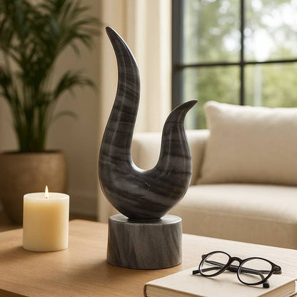 Decorative Sculpture - Gray Marble Carved Curved, 12 in.