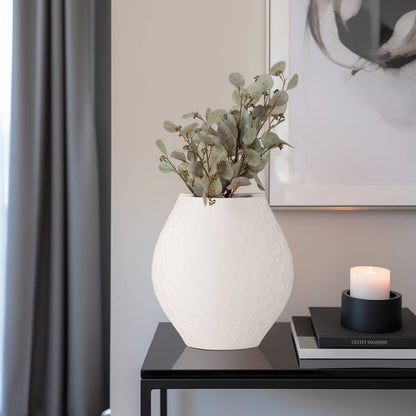 Decorative Vase - Ivory Porcelain 3D Printed Curved, 16 in.