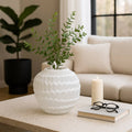 Decorative Vase - White Glass Vertical Strip Pattern, 11 in.