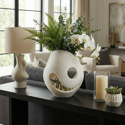 Decorative Vase - White Resin Sculptural Cutout, 14 in.