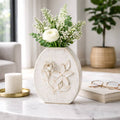 Decorative Vase - White Ceramic Organic Pattern, 10 in.