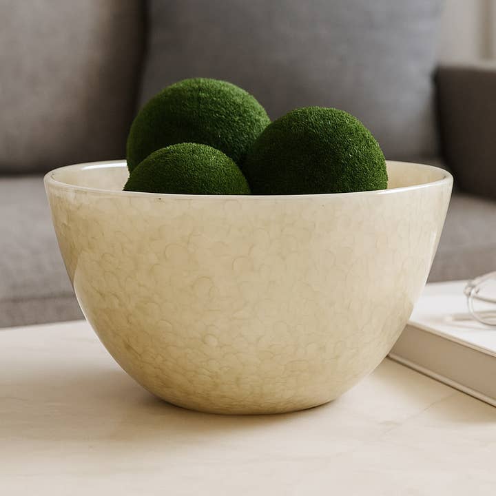 Decorative Bowl - Green Glass Minimalist Textured, 9 in.