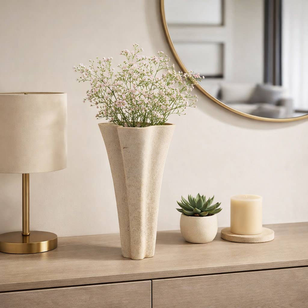 Decorative Vase - Gray Ceramic Refined Fluted, 16 in.
