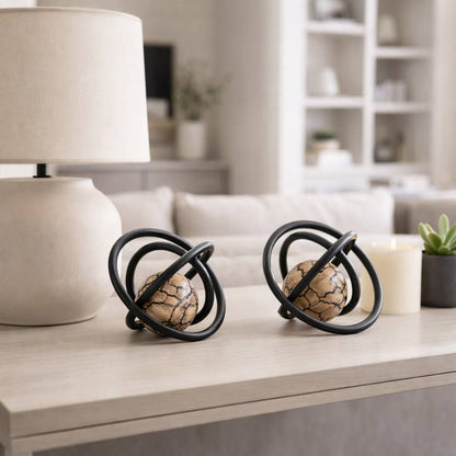 Sculptures Set of 2 - Bronze/Black Metal Wood Orb, 7/8 in.