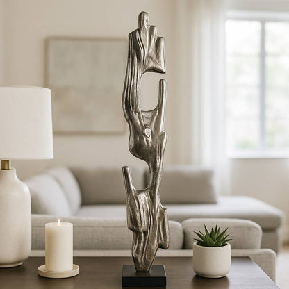 Decorative Object - Silver Metal Wood Post Statue, 32 in.
