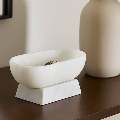 Decorative Bowl - White Marble Alabaster with Base, 12 in.
