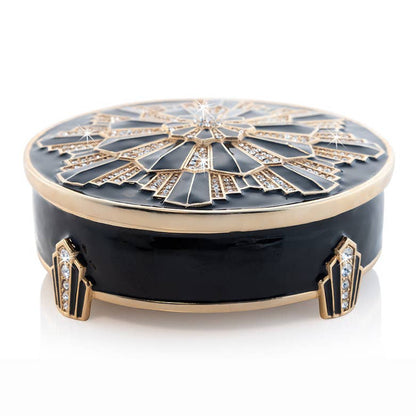 Jay Strongwater Pearl Art Deco Decorative Box, Red Swarovski Crystal Enamel Gold-Finished