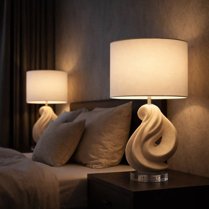 Table Lamp - White Resin Glass Sculptural Base, 22 in.