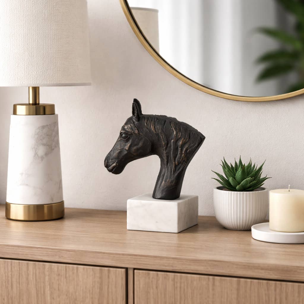 Decorative Figurine - Black Metal Textured Horse Head, 9 in.