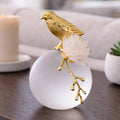Sculpture - White and Gold Metal Bird On Sphere, 7 in.