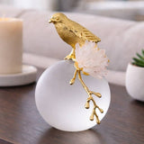 Sculpture - White and Gold Metal Bird On Sphere, 7 in.