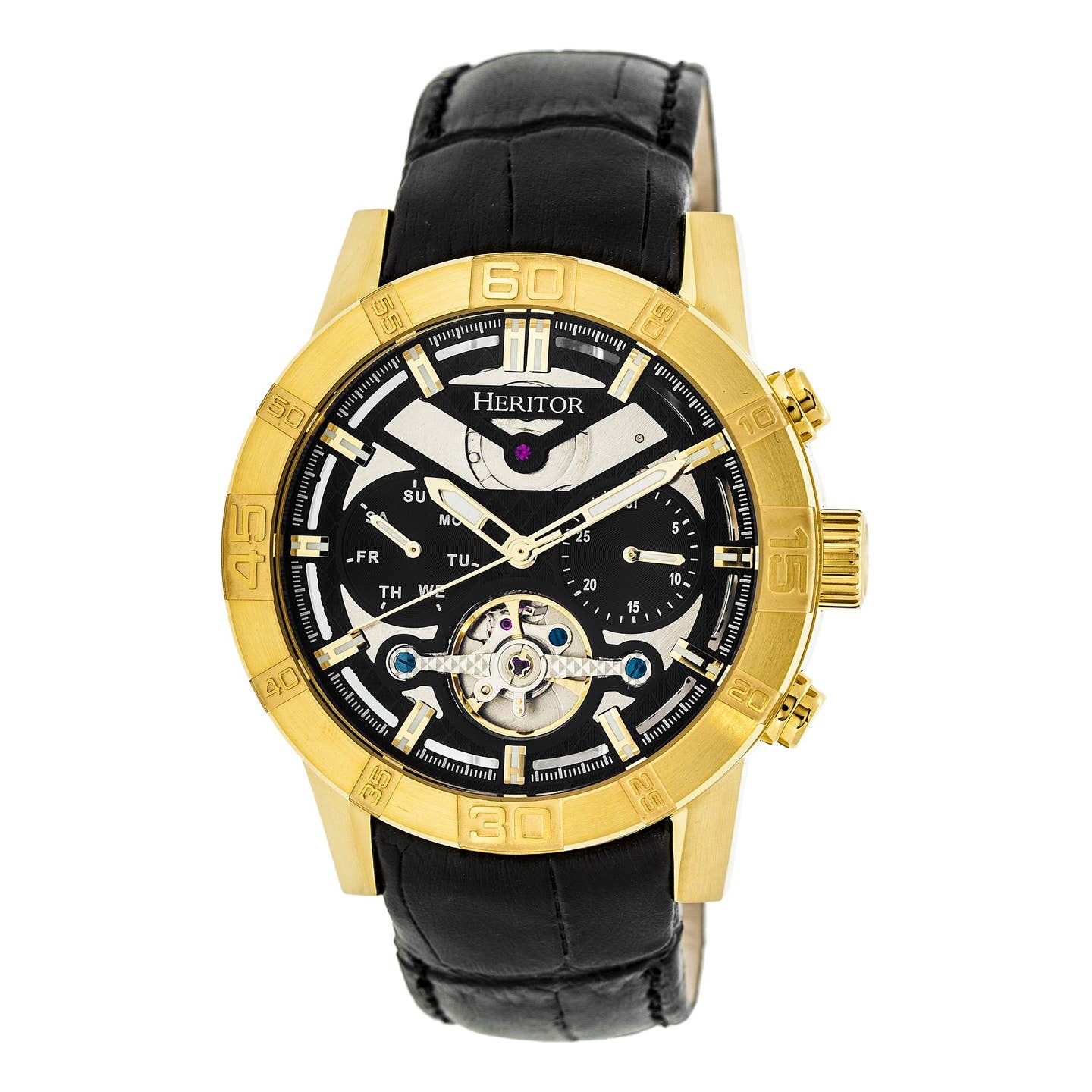 Heritor Hannibal Men's Automatic Semi-Skeleton Leather Watch, Style HERHR4104