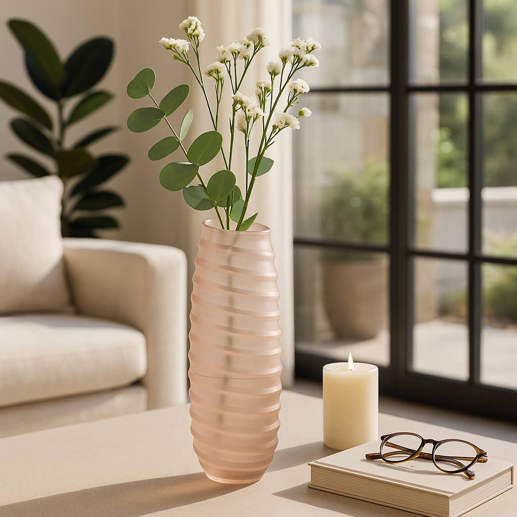 Decorative Vase - Ivory Glass Tall Ribbed Silhouette, 15 in.