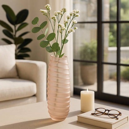 Decorative Vase - Ivory Glass Tall Ribbed Silhouette, 15 in.