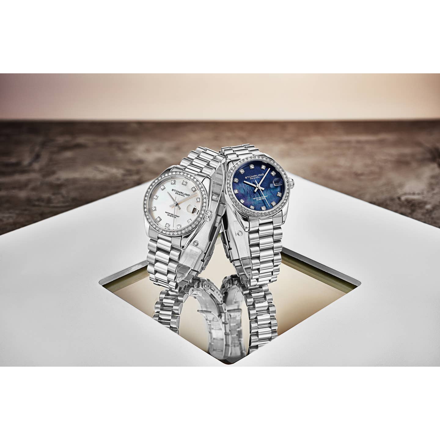 Stuhrling Original Lineage Women's Quartz Watch, 31mm, Silver Mother-of-Pearl Dial, Silver-Tone Stainless Steel Bracelet, Crystal-Accented Bezel