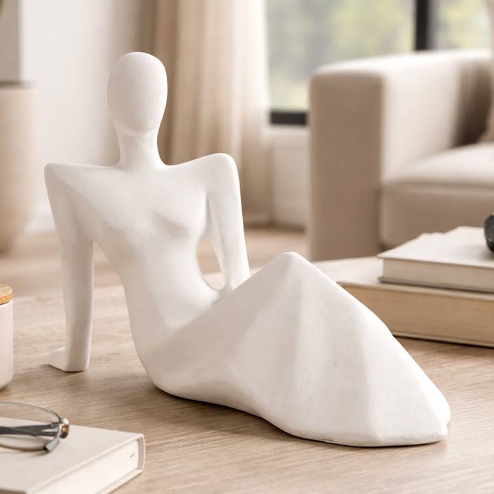 Decorative Sculpture - White Marble Reclining Woman, 8 in.