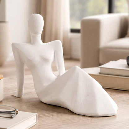 Decorative Sculpture - White Marble Reclining Woman, 8 in.
