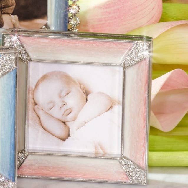 Jay Strongwater Leland Pavé Corner Heart 2" Swarovski Crystal Enamel Picture Frame, Pale Pink