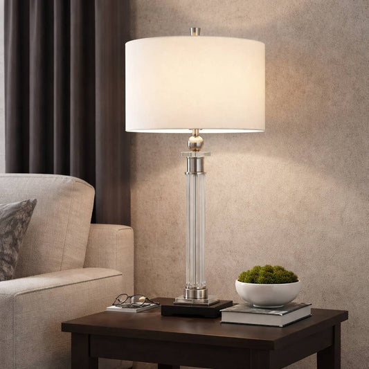 Table Lamp - Clear/Silver Metal Glass Column Base, 29 in.