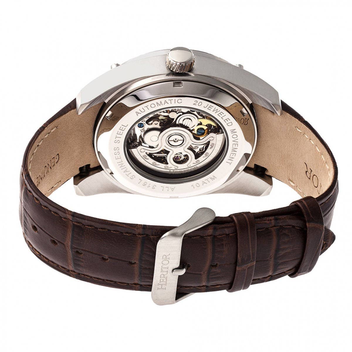 Heritor Daniels Men's Automatic Semi-Skeleton Leather Watch, Silver