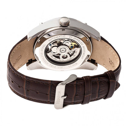 Heritor Daniels Men's Automatic Semi-Skeleton Leather Watch, Silver