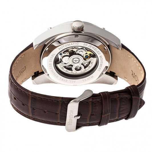 Heritor Daniels Men's Automatic Semi-Skeleton Leather Watch, Silver