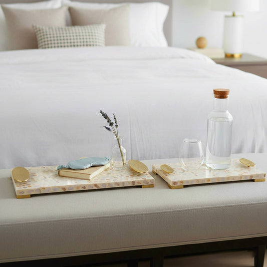 Trays Set of 2 - White Wood Rectangular Textured, 18/22 in.