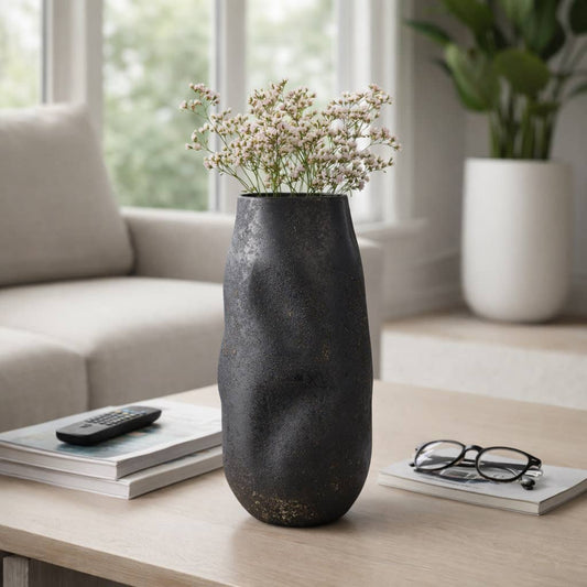 Decorative Vase - Black Ceramic Organic Sculpted, 14 in.