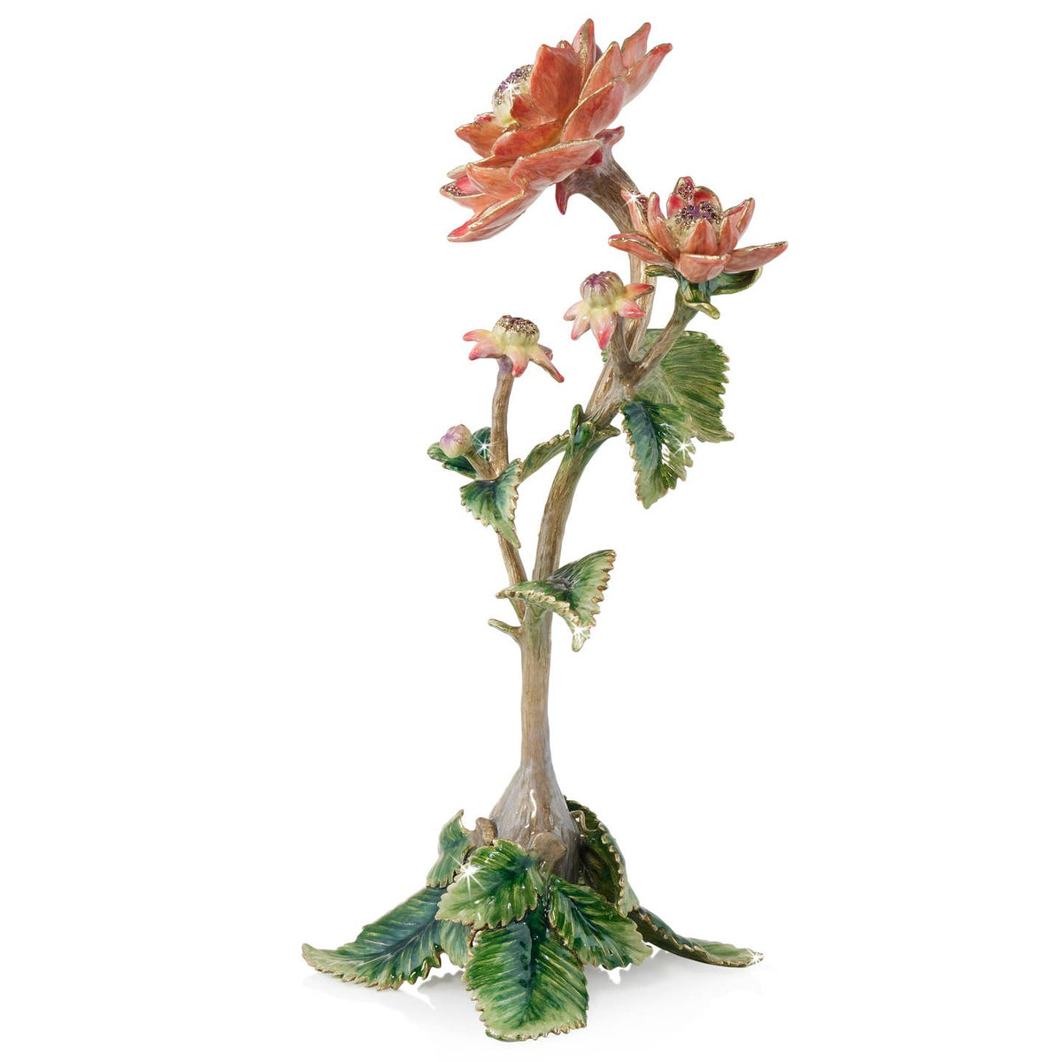 Jay Strongwater Persephone Dahlia Floral Crystal Enamel Gold-Finished Tabletop Object