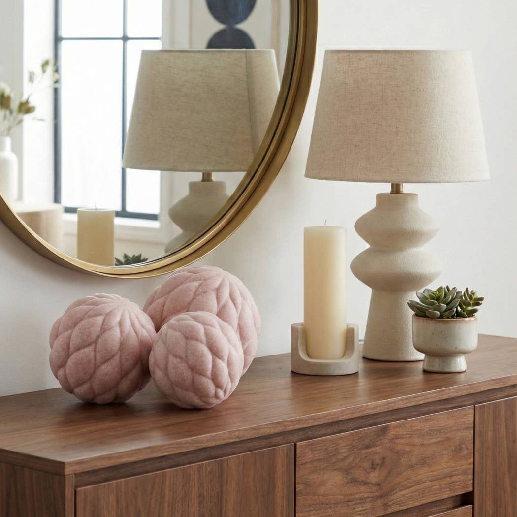 Decorative Orbs Set of 3 - Pink Resin Spheres, 4/5/6 in.