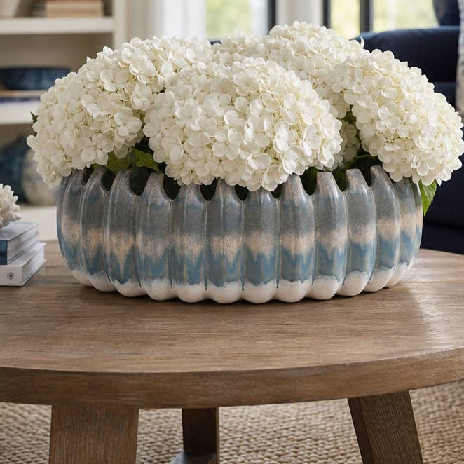 Decorative Bowl - Blue Ceramic Coastal Ombre Style, 17 in.