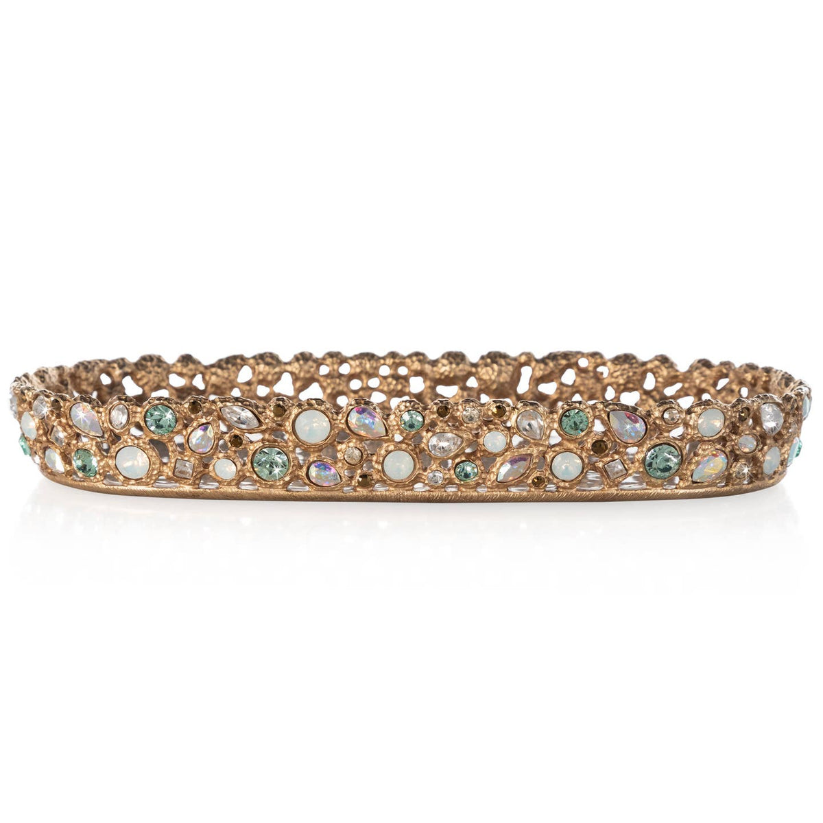 Jay Strongwater Julius Bejeweled Swarovski Crystal Enamel Gold-Finished Decorative Tray, Opal