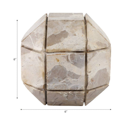 Decorative Object - Ivory Marble Geometric Sphere, 6 in.