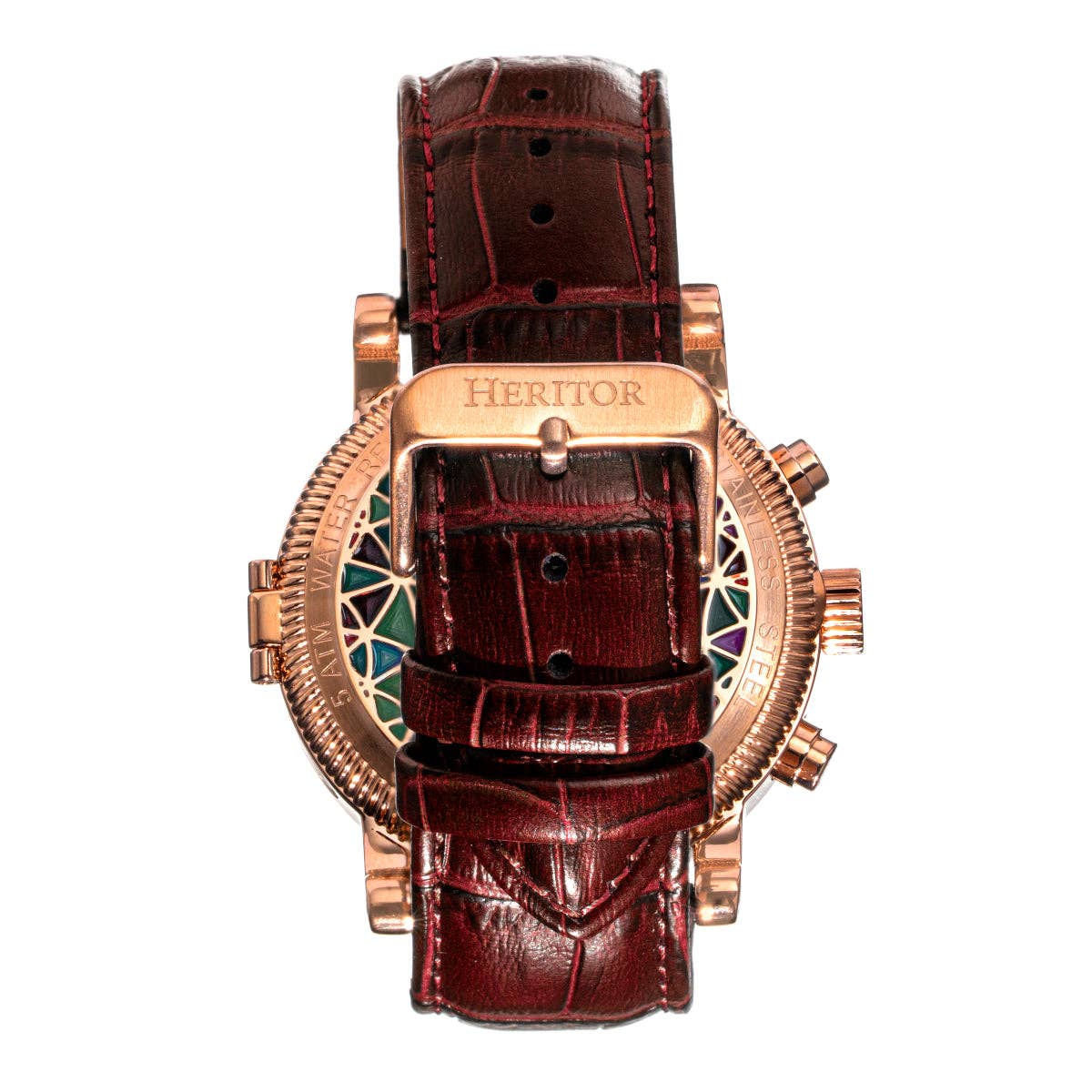 Heritor Legacy Men's Automatic Day-Date Leather Watch, Rose Gold/Brown