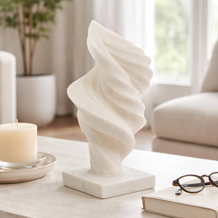 Decorative Object - White Resin Twisted Spiral, 15 in.