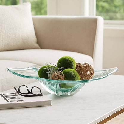 Decorative Bowl - Teal Glass Sculptural Wavy, 24 in.
