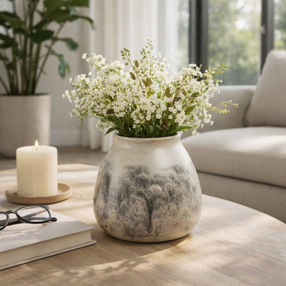 Decorative Vase - Gray Earthenware Glazed Finish, 7 in.