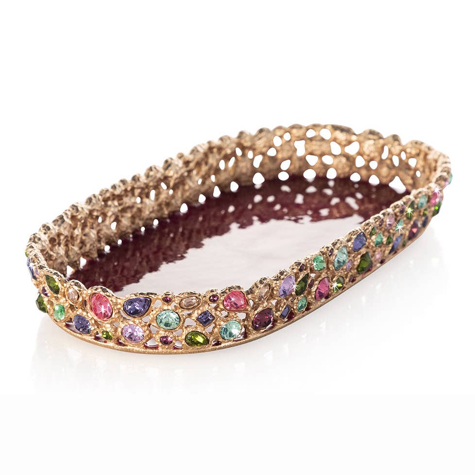 Jay Strongwater Julius Bejeweled Swarovski Crystal Enamel Gold-Finished Decorative Tray, Bouquet