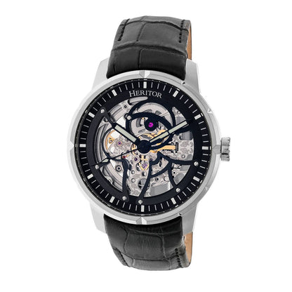 Heritor Ryder Men's Automatic Skeleton Leather Watch, Silver/Black