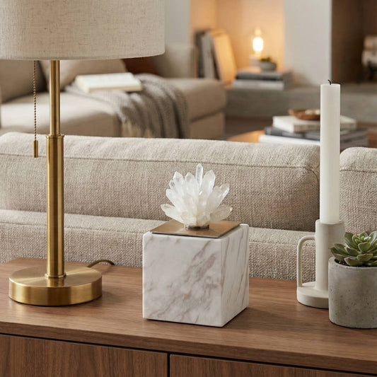 Decorative Sculpture - White/Clear Glass Marble Block, 6 in.