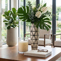 Decorative Vase - Ivory/Silver Ceramic Tribal Design, 22 in.