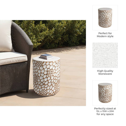 Garden Stool - White and Brown Ceramic Textured, 20 in.