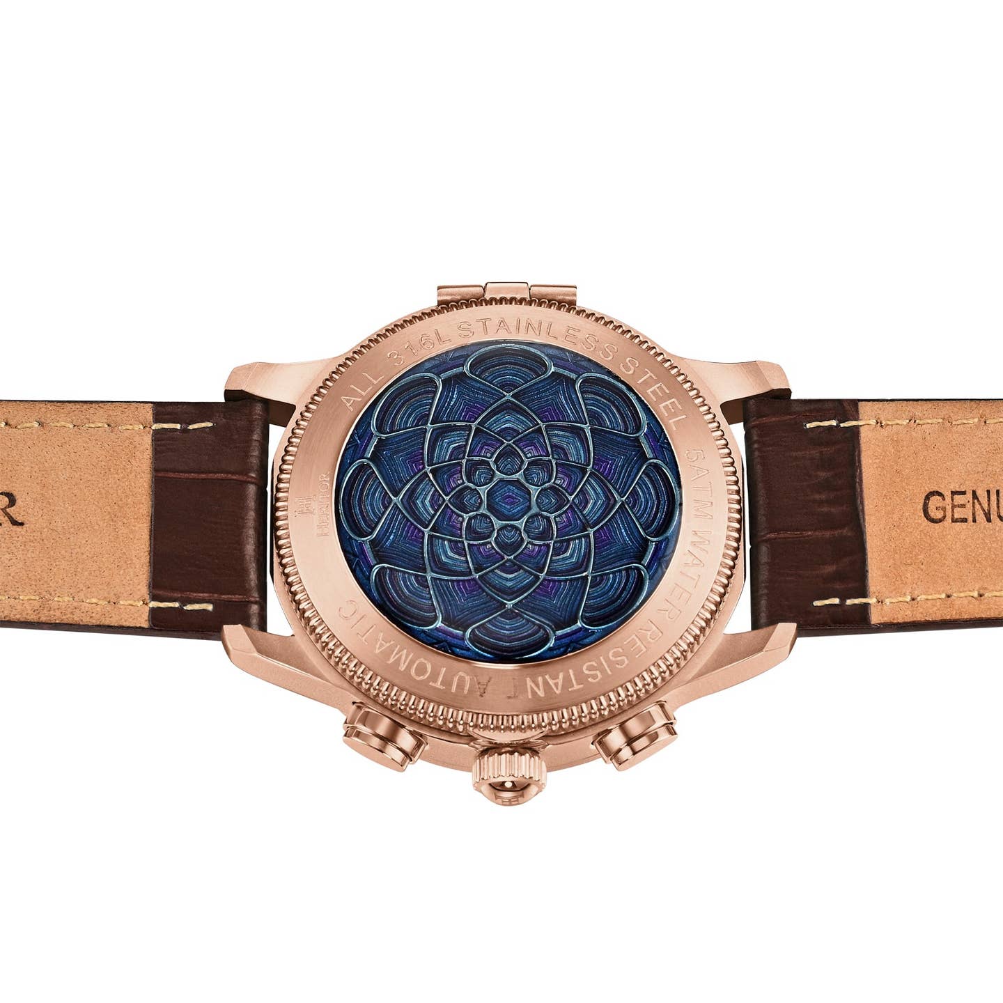 Heritor Apostle Leather Band Men's Automatic Day-Date Leather Watch, Brown/Blue