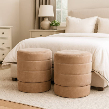 Ottoman Stool - Brown Wood Compact Pouf Footstool, 19 in.