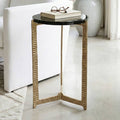 Side Table - Clear Glass Top On Textured Metal Base, 22 in.