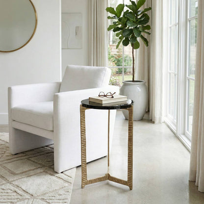 Side Table - Clear Glass Top On Textured Metal Base, 22 in.
