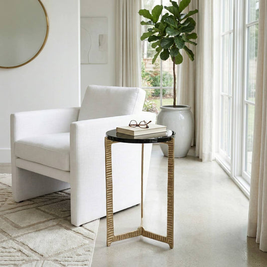 Side Table - Clear Glass Top On Textured Metal Base, 22 in.