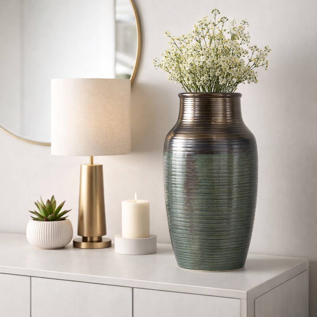Decorative Vase - Bronze Ceramic Glossy Oversized, 22 in.